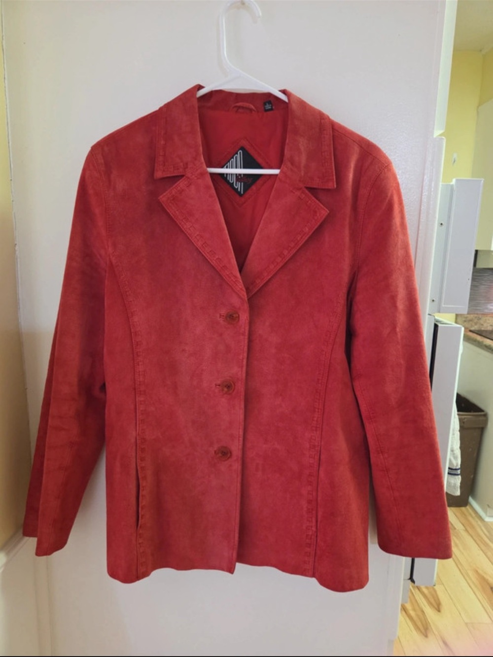 Red Suede Button-Front Blazer Jacket